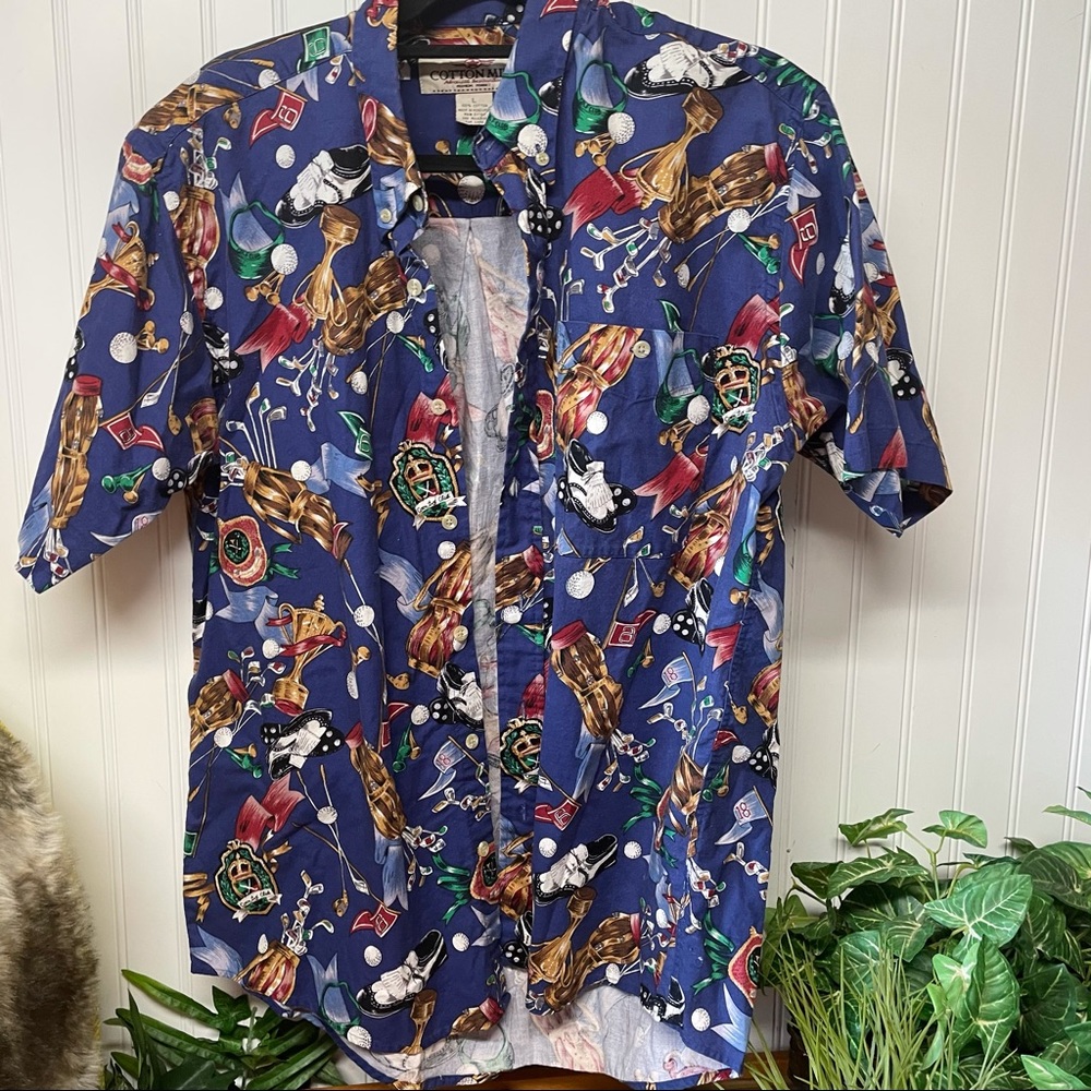 Men’s Cotton Mill Button Down Golf Shirt Size L